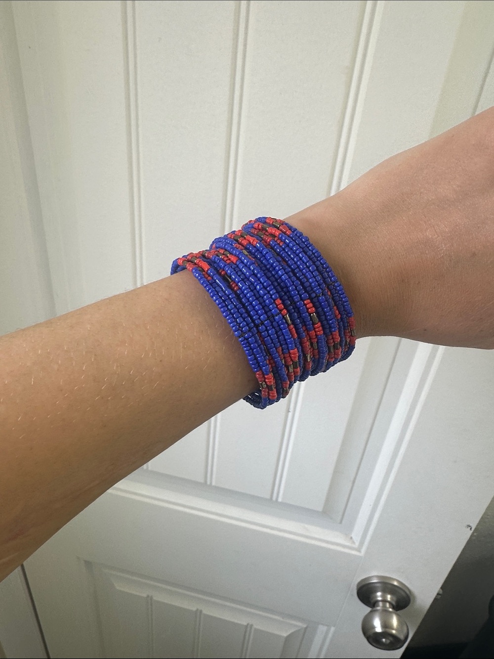 Blue red and‎ brass toned beaded western boho bracelet